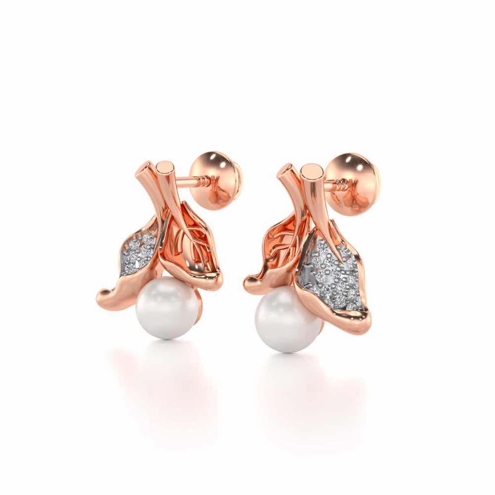 Chlorophyll Silver Pearl Earrings - Rose Gold - Image 3