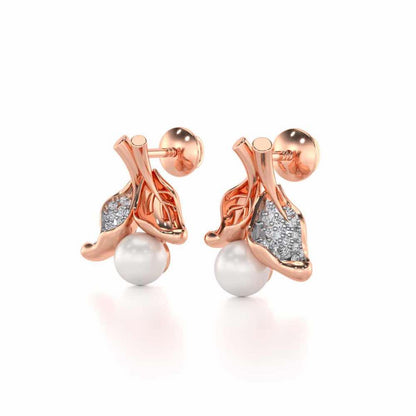 Chlorophyll Silver Pearl Earrings - Rose Gold - Image 3