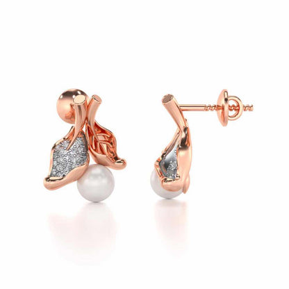 Chlorophyll Silver Pearl Earrings - Rose Gold - Image 4