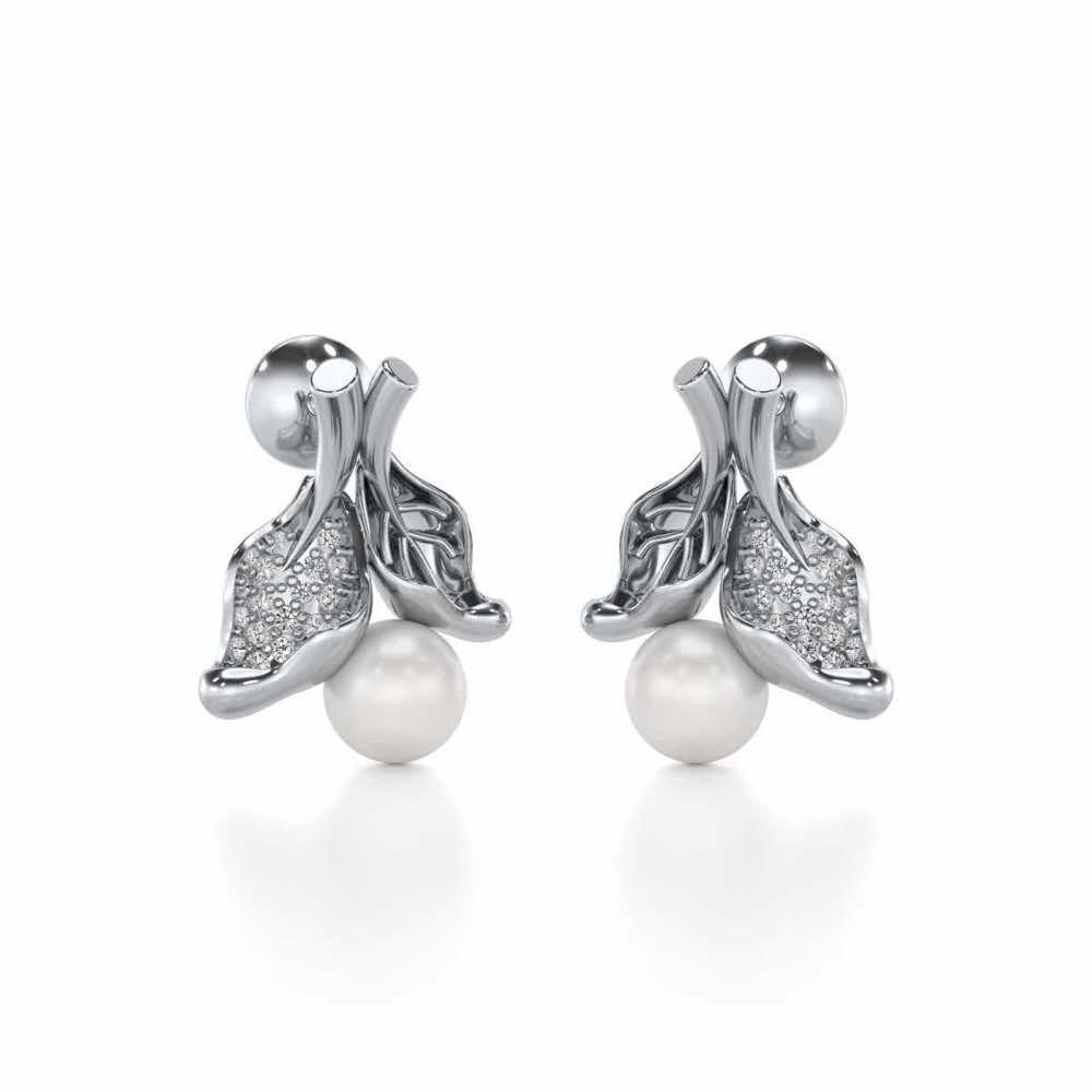 Chlorophyll Silver Pearl Earrings - White Gold - Image 1