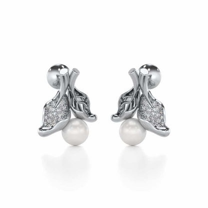 Chlorophyll Silver Pearl Earrings - White Gold - Image 1