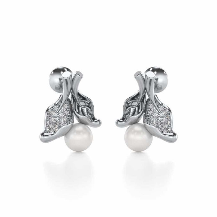 Chlorophyll Silver Pearl Earrings - White Gold - Image 1