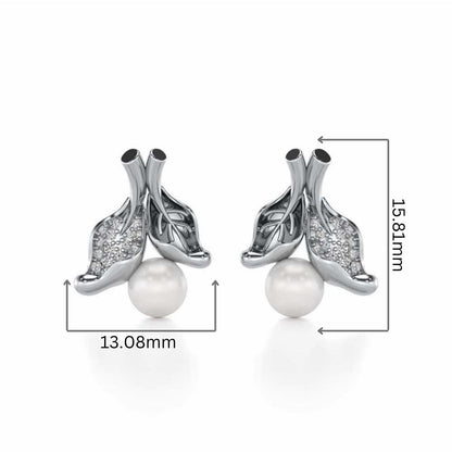 Chlorophyll Silver Pearl Earrings - White Gold - Image 2