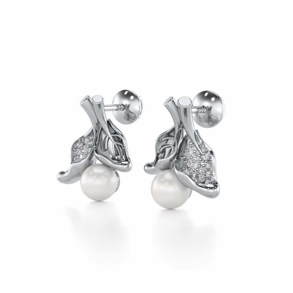 Chlorophyll Silver Pearl Earrings - White Gold - Image 3