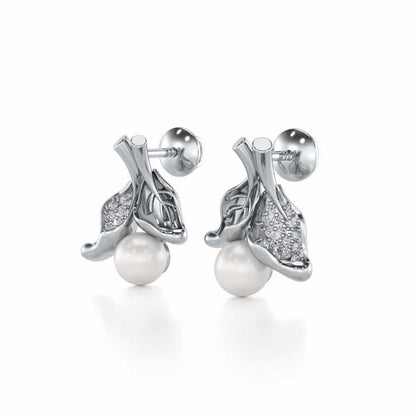 Chlorophyll Silver Pearl Earrings - White Gold - Image 3