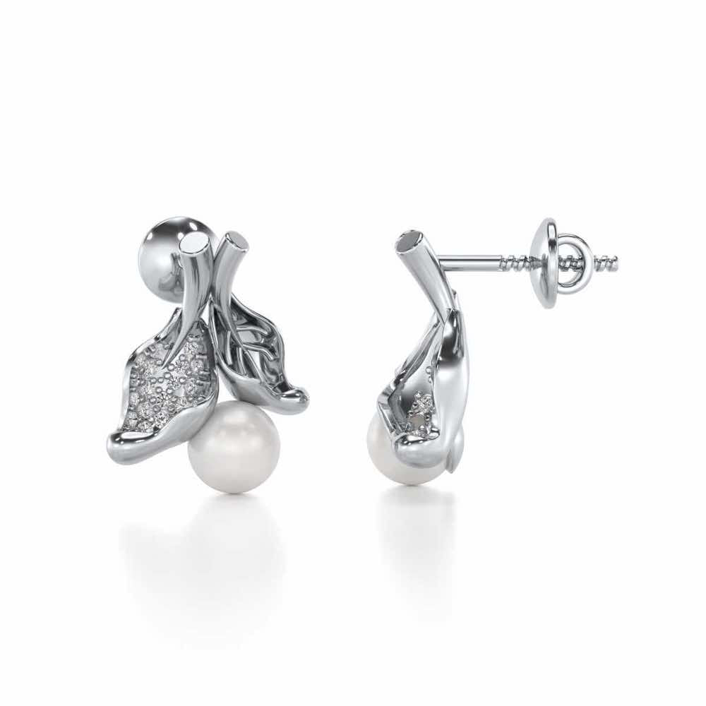 Chlorophyll Silver Pearl Earrings - White Gold - Image 4