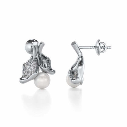 Chlorophyll Silver Pearl Earrings - White Gold - Image 4