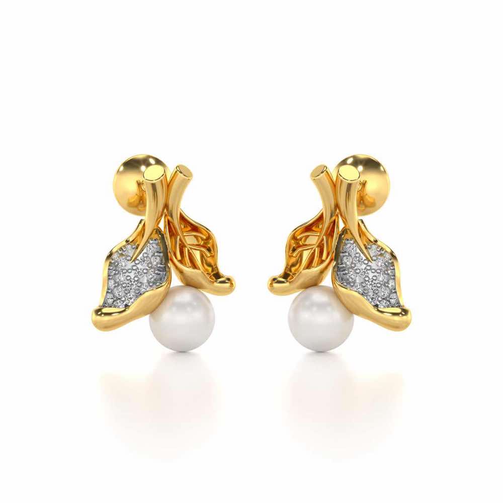 Chlorophyll Silver Pearl Earrings - Yellow Gold - Image 1