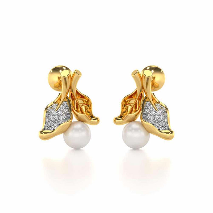Chlorophyll Silver Pearl Earrings - Yellow Gold - Image 1