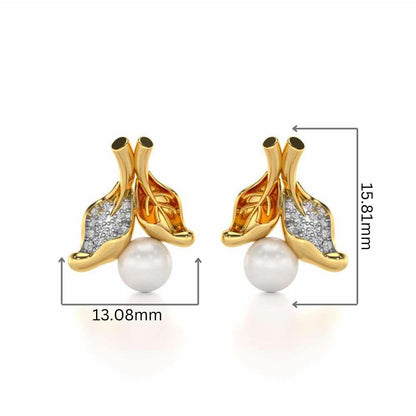 Chlorophyll Silver Pearl Earrings - Yellow Gold - Image 2