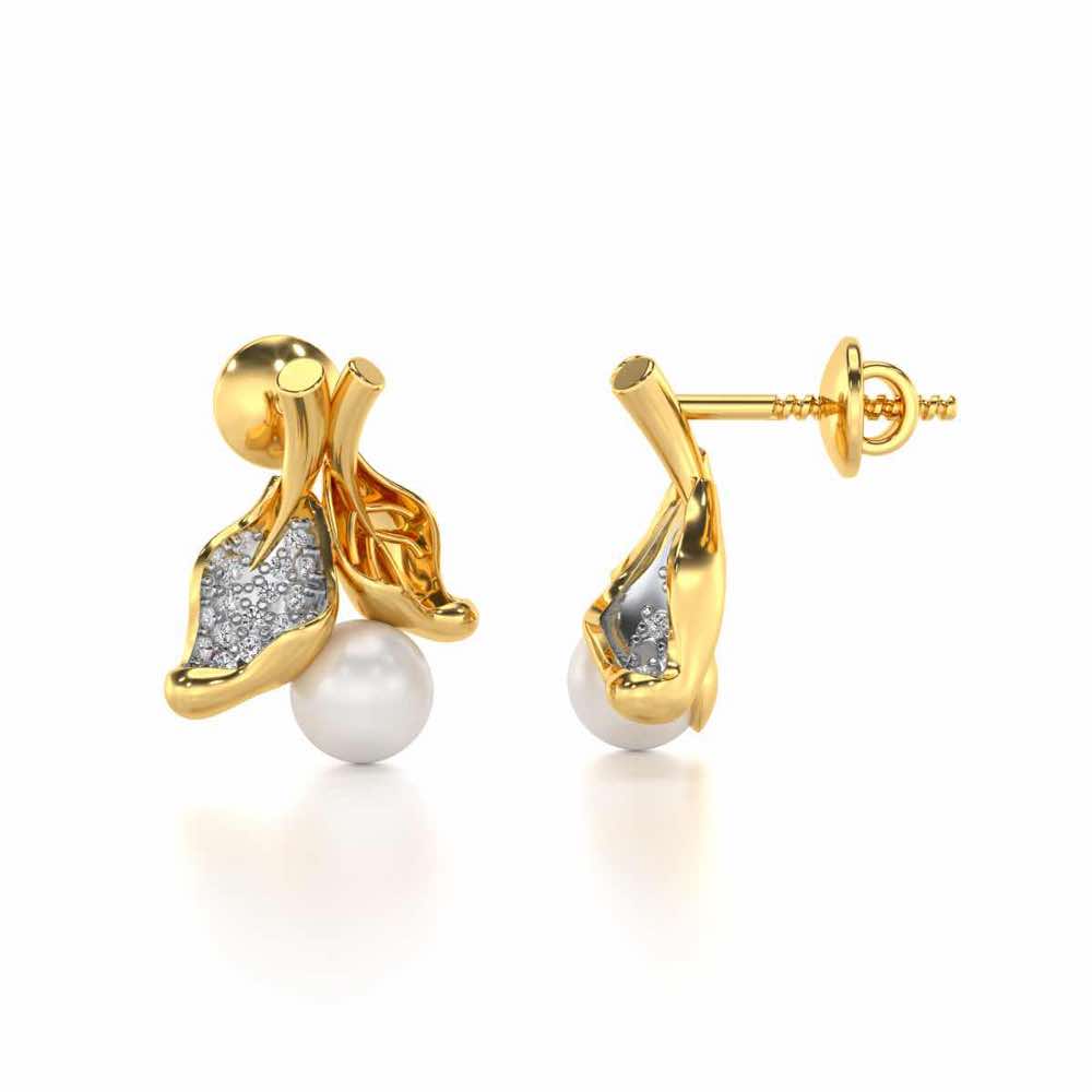 Chlorophyll Silver Pearl Earrings - Yellow Gold - Image 4