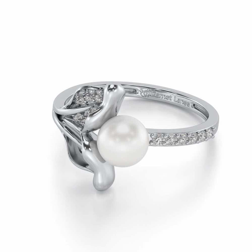 Chlorophyll Silver Pearl Ring - White Gold - Image 2