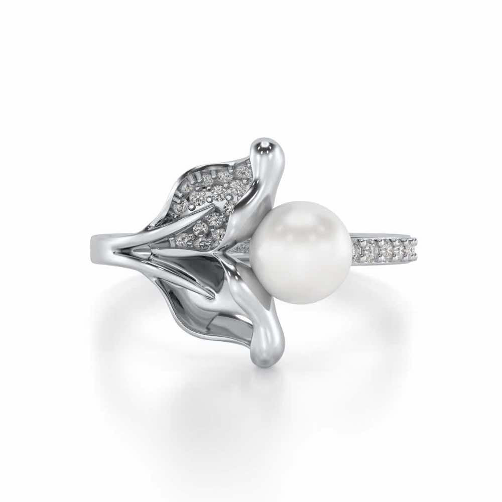 Chlorophyll Silver Pearl Ring - White Gold - Image 4