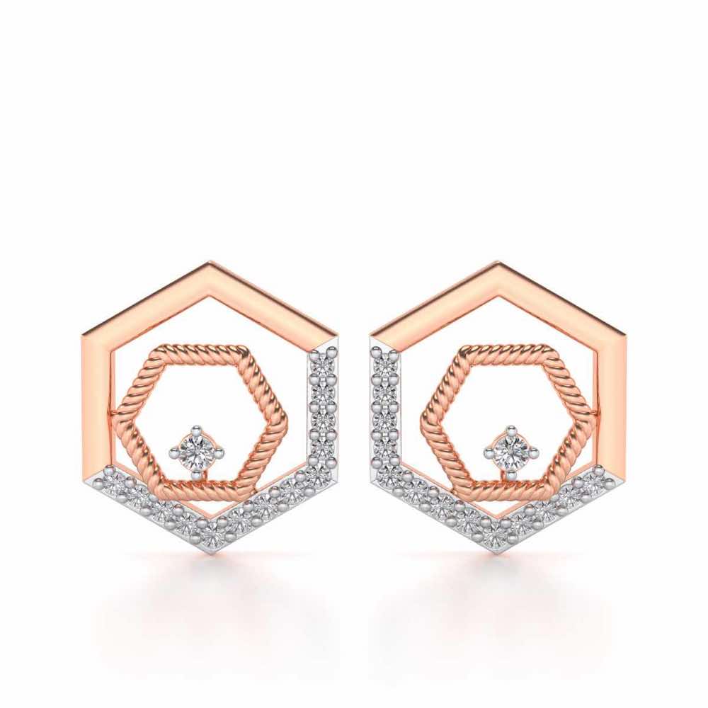 Circum-Hexa Silver Earrings - Rose Gold - Image 1