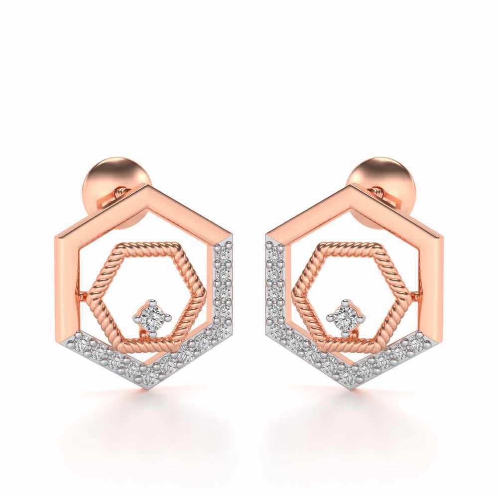 Circum-Hexa Silver Earrings - Rose Gold - Image 2