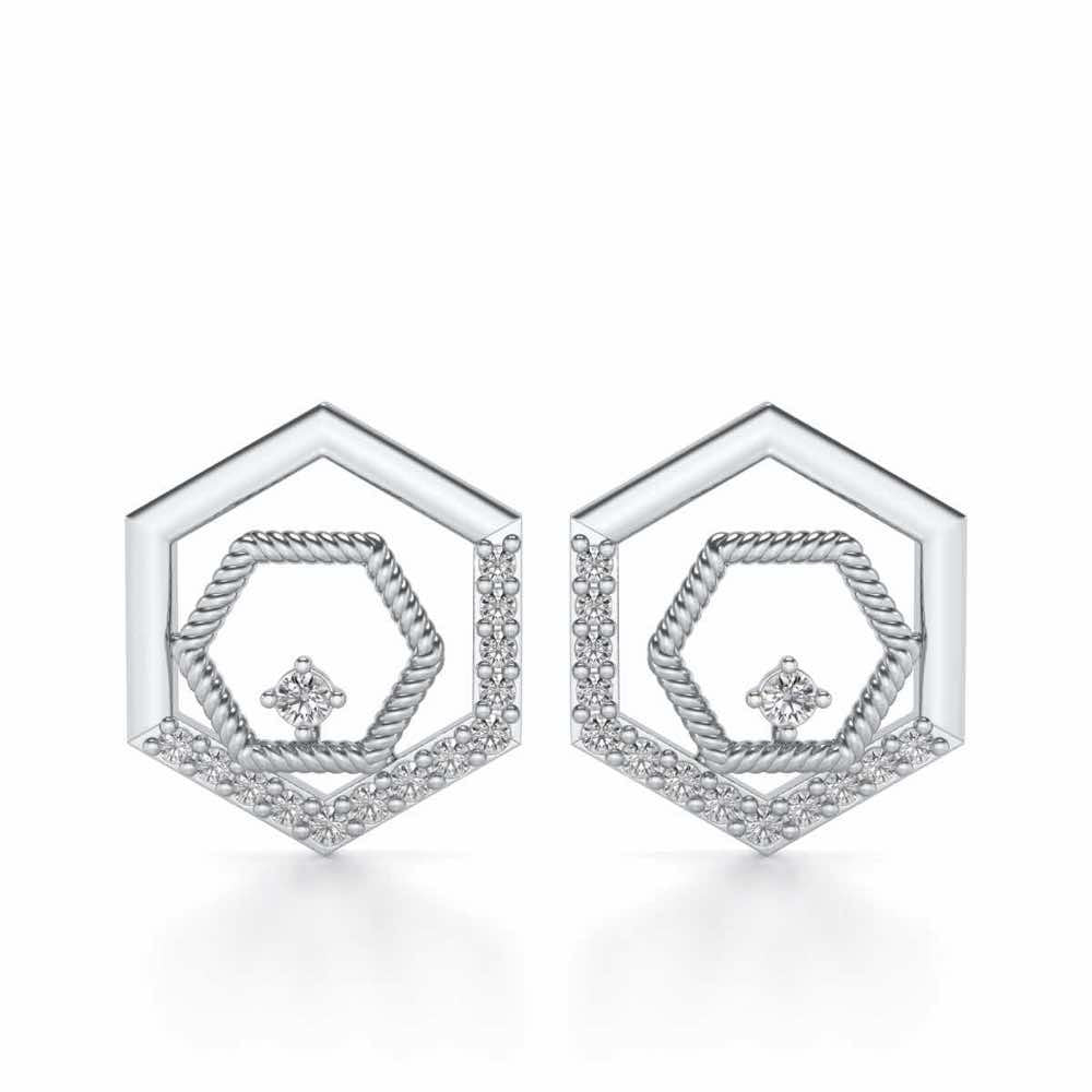 Circum-Hexa Silver Earrings - White Gold - Image 1