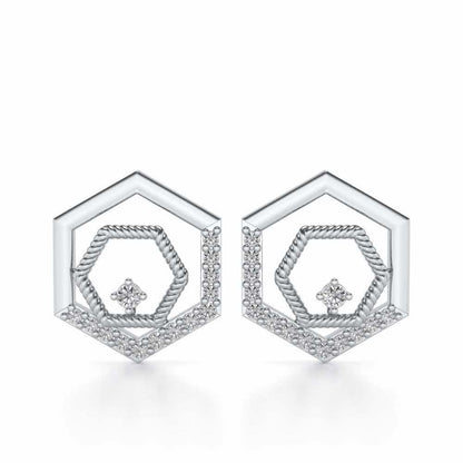 Circum-Hexa Silver Earrings - White Gold - Image 1