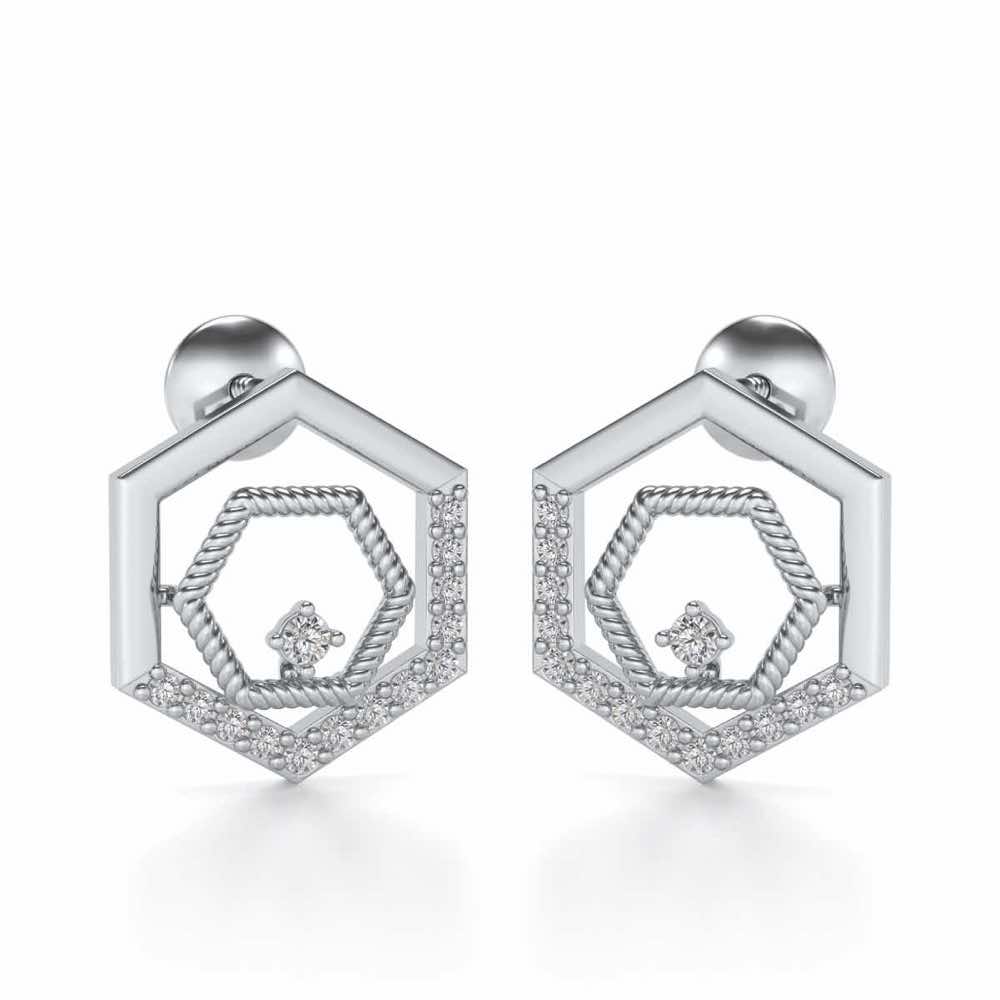 Circum-Hexa Silver Earrings - White Gold - Image 2