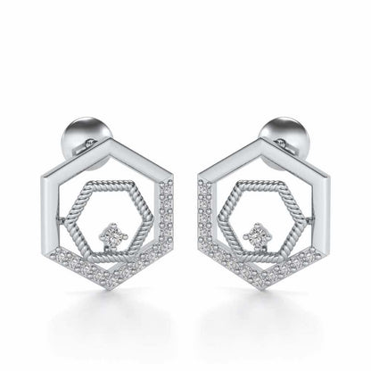 Circum-Hexa Silver Earrings - White Gold - Image 2