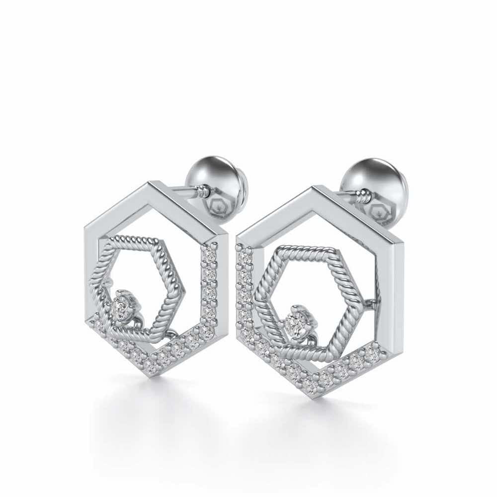 Circum-Hexa Silver Earrings - White Gold - Image 3