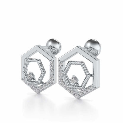 Circum-Hexa Silver Earrings - White Gold - Image 3