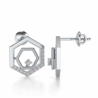 Circum-Hexa Silver Earrings - White Gold - Image 4