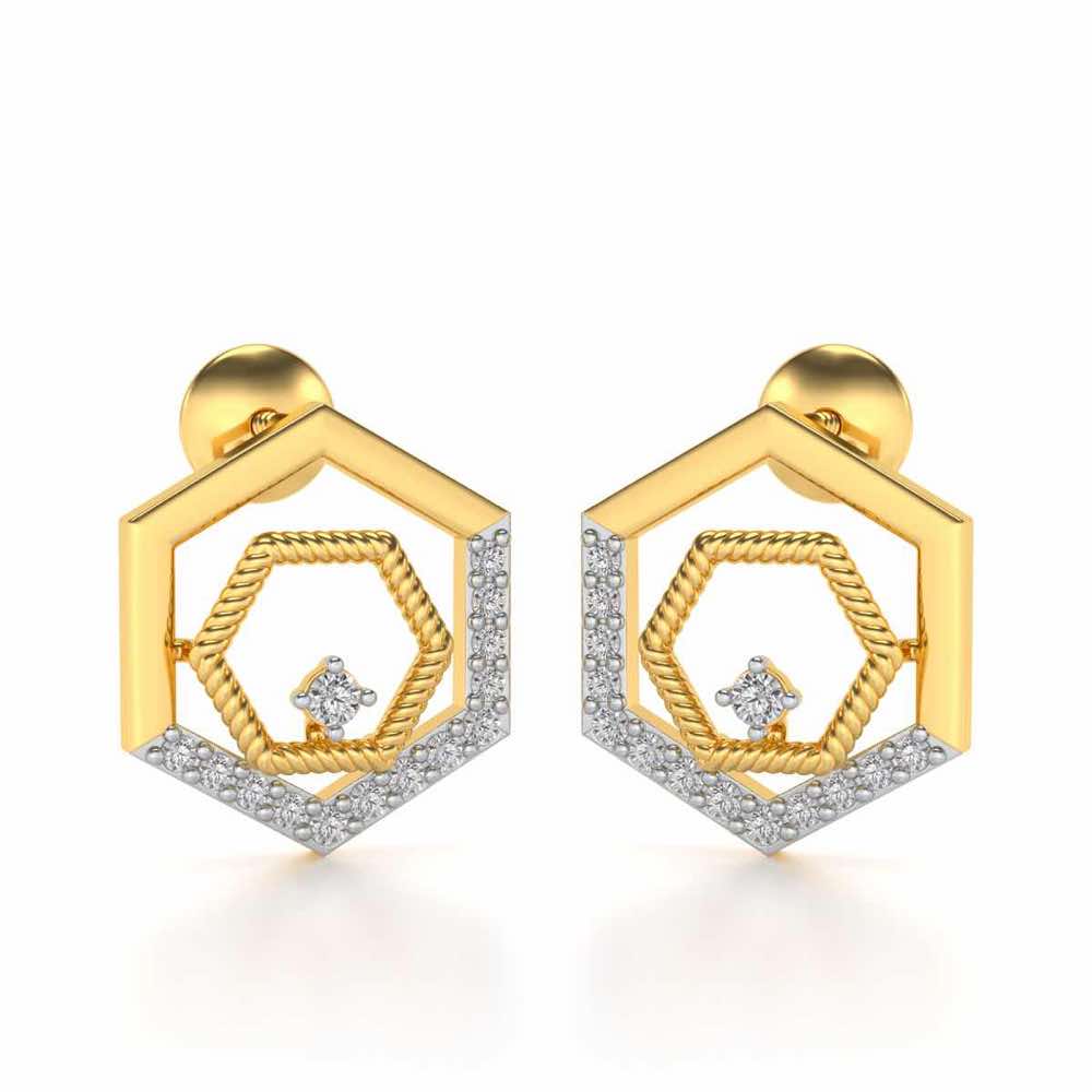 Circum-Hexa Silver Earrings - Yellow Gold - Image 2