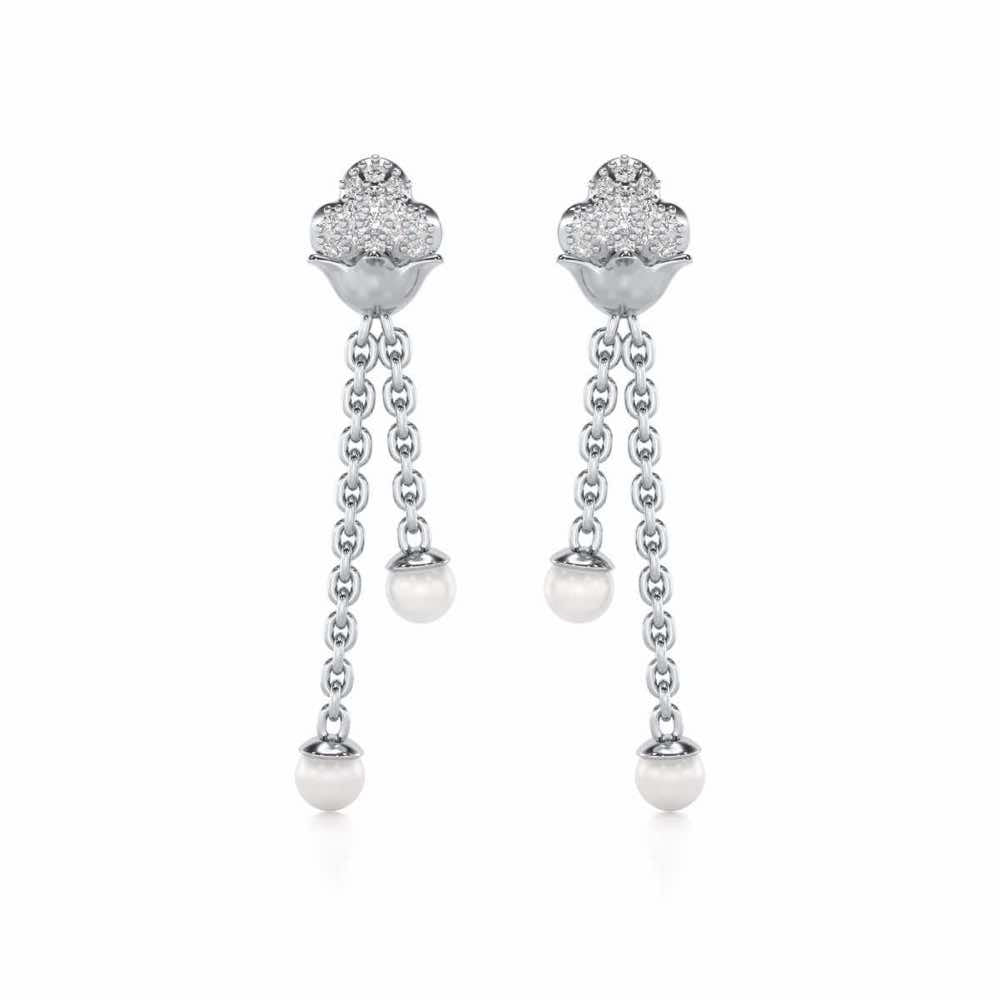 Cloud Silver Dangler Earrings - White Gold - Image 1