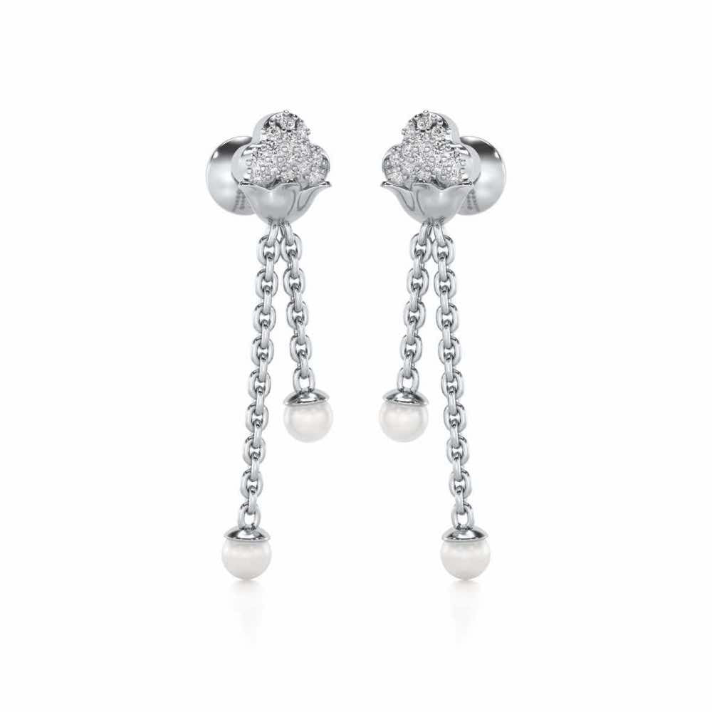 Cloud Silver Dangler Earrings - White Gold - Image 2