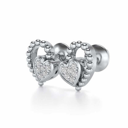 Clutched Heart Silver Earrings - White Gold - Image 3
