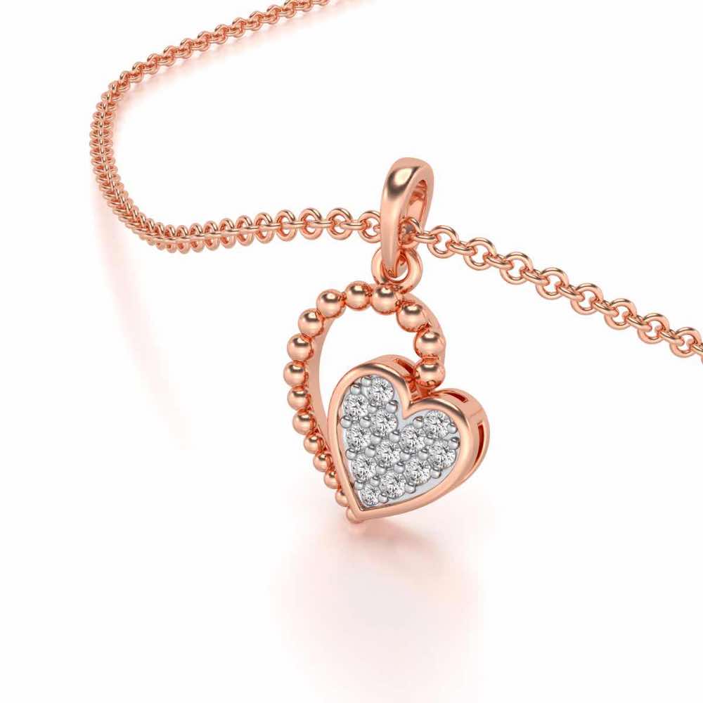 Clutched Heart Silver Pendant Earrings Set - Rose Gold - Image 1