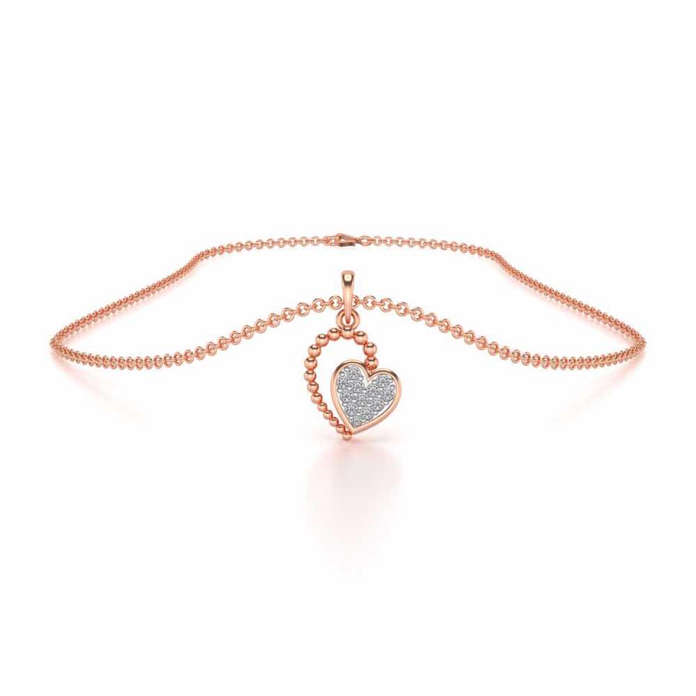 Clutched Heart Silver Pendant Earrings Set - Rose Gold - Image 3