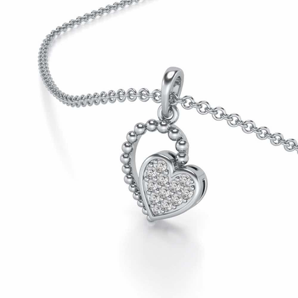 Clutched Heart Silver Pendant Earrings Set - White Gold - Image 1