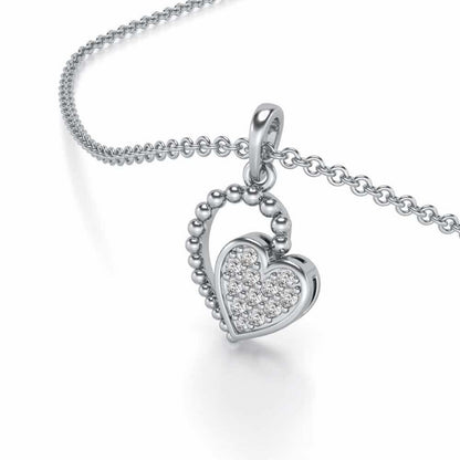 Clutched Heart Silver Pendant Earrings Set - White Gold - Image 1