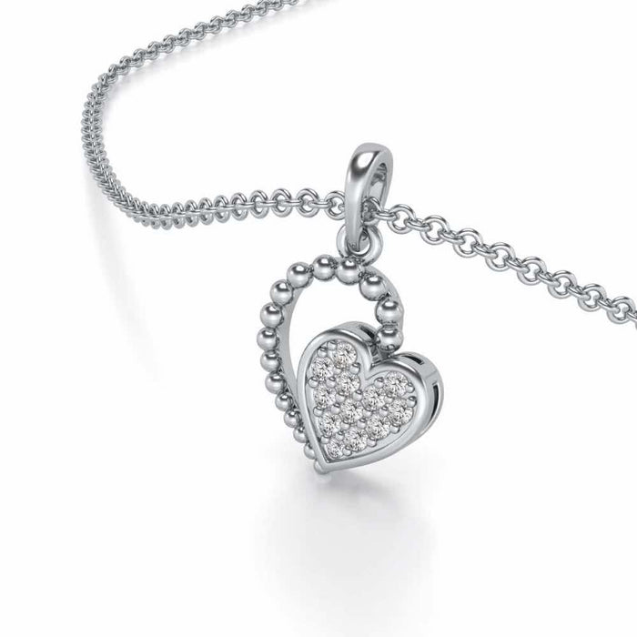Clutched Heart Silver Pendant Earrings Set - White Gold - Image 1