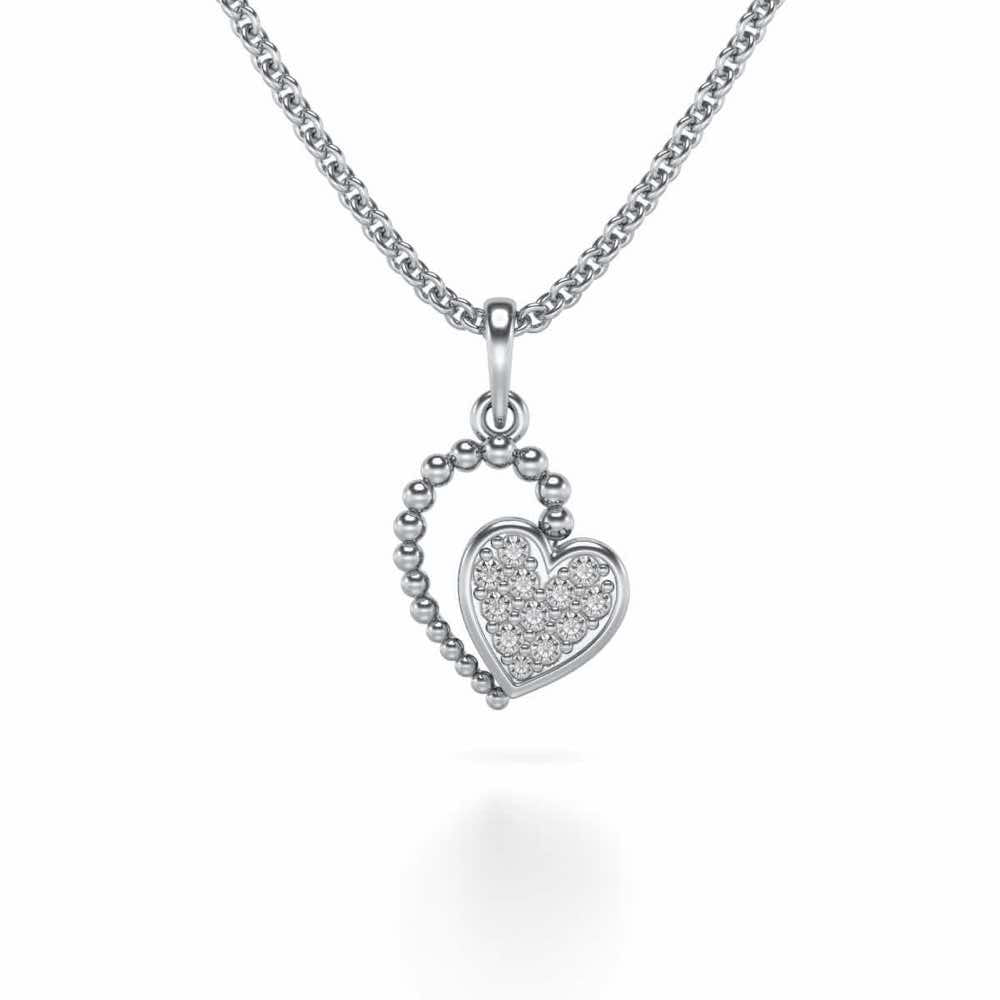 Clutched Heart Silver Pendant Earrings Set - White Gold - Image 2
