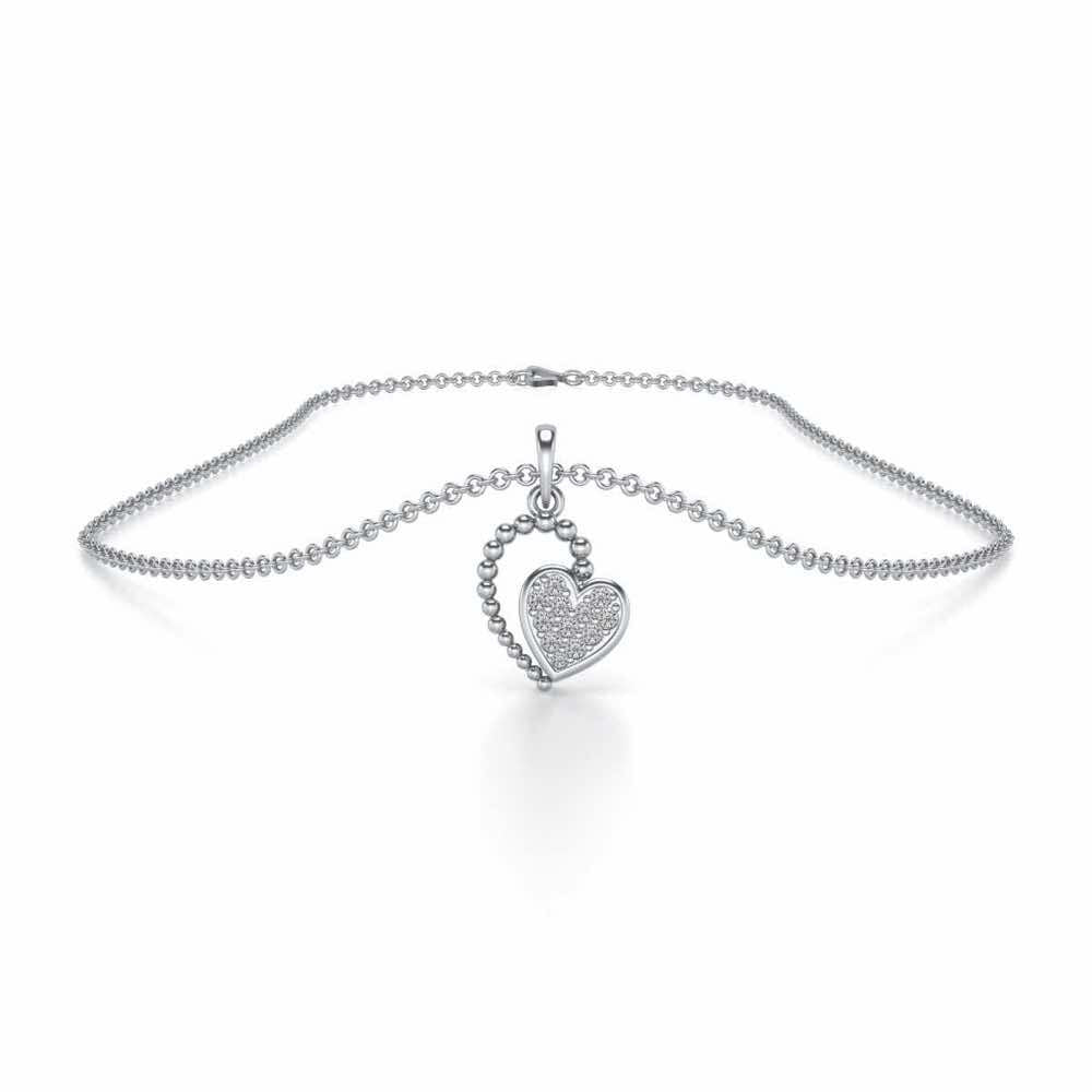 Clutched Heart Silver Pendant Earrings Set - White Gold - Image 3