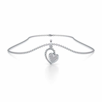 Clutched Heart Silver Pendant Earrings Set - White Gold - Image 3