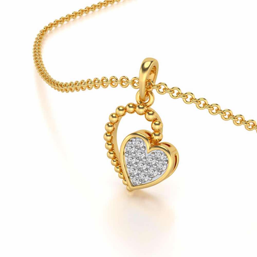 Clutched Heart Silver Pendant Earrings Set - Yellow Gold - Image 1