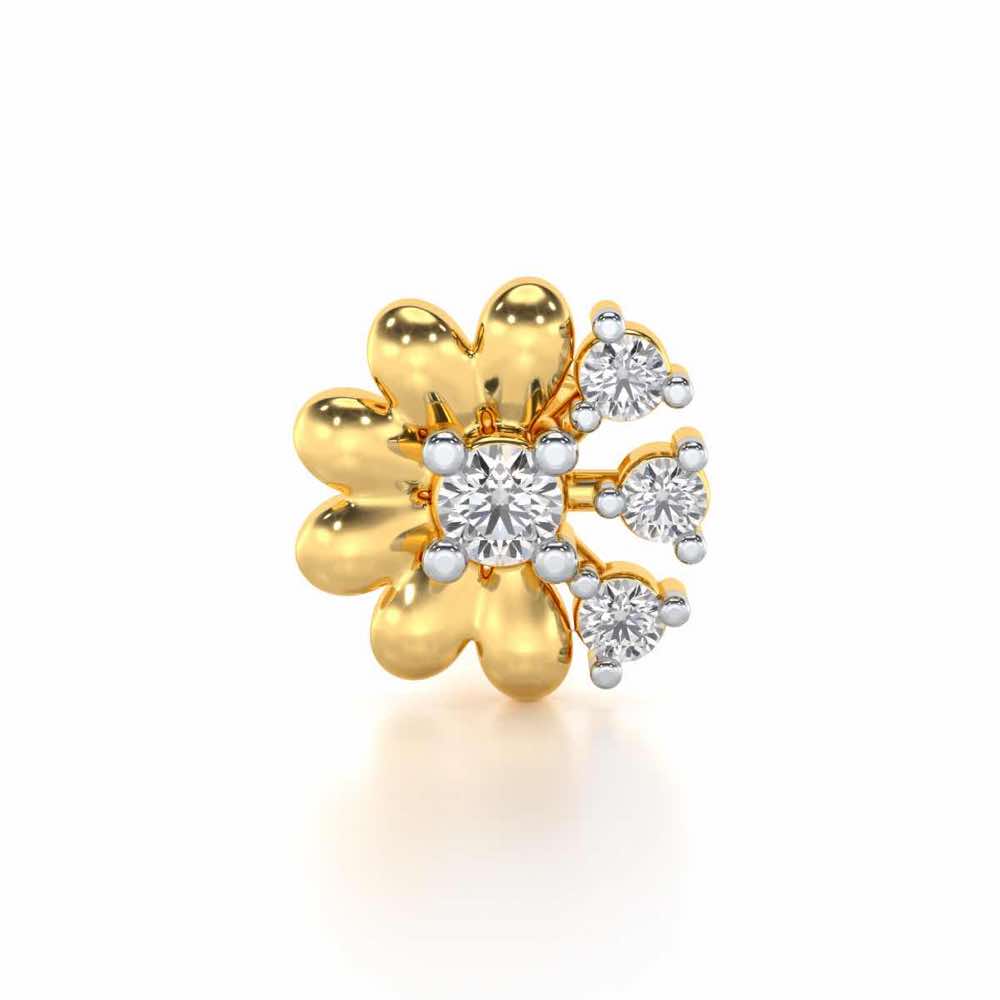 Complete Floret Silver Nosepin - Yellow Gold - Image 1
