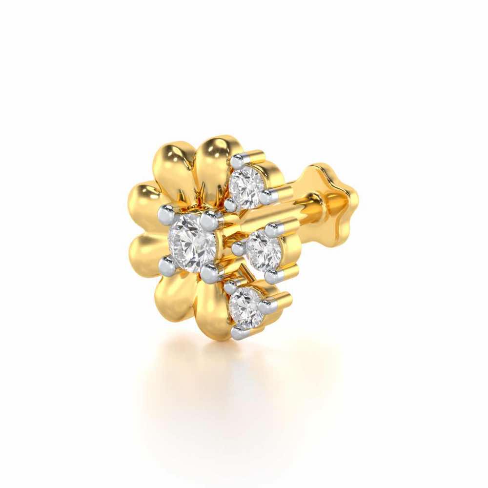 Complete Floret Silver Nosepin - Yellow Gold - Image 2