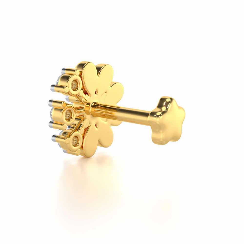 Complete Floret Silver Nosepin - Yellow Gold - Image 4
