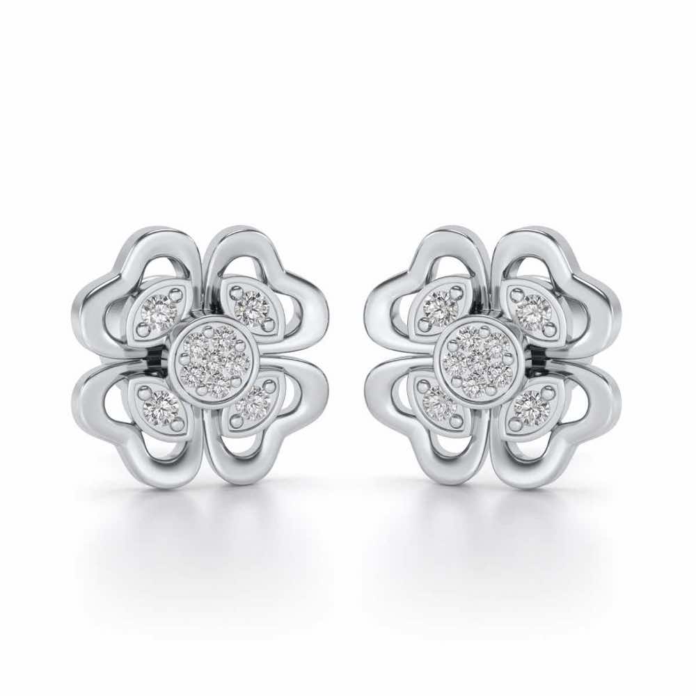 Confalted Hearts Silver Studs - White Gold - Image 1