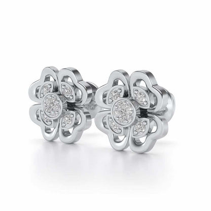 Confalted Hearts Silver Studs - White Gold - Image 3