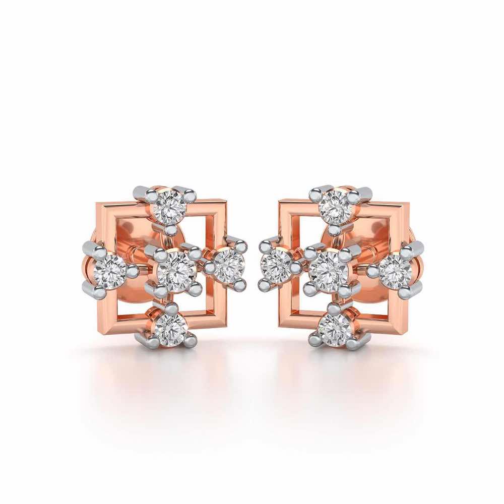 Contemporary Square Silver Earrings - Rose Gold - Image 1