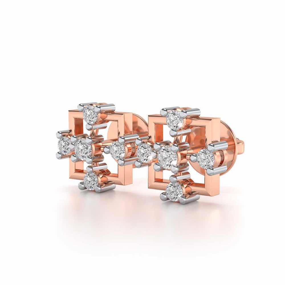 Contemporary Square Silver Earrings - Rose Gold - Image 3