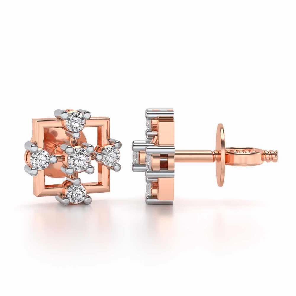 Contemporary Square Silver Earrings - Rose Gold - Image 4