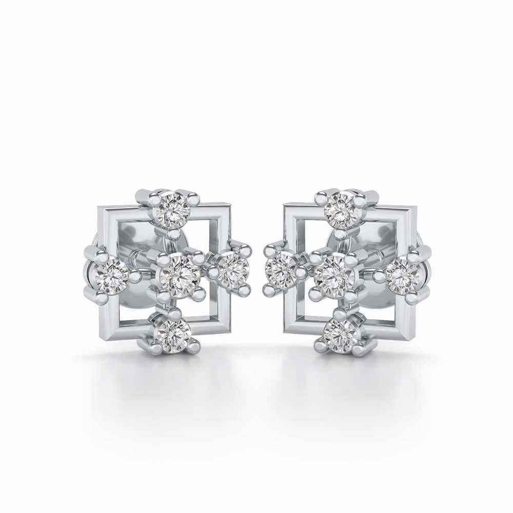 Contemporary Square Silver Earrings - White Gold - Image 1