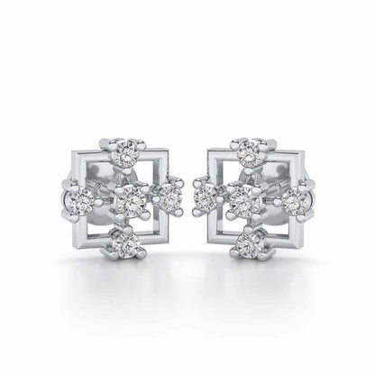 Contemporary Square Silver Earrings - White Gold - Image 1