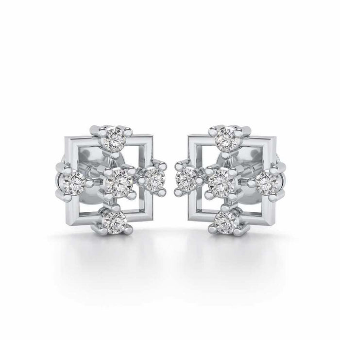 Contemporary Square Silver Earrings - White Gold - Image 1